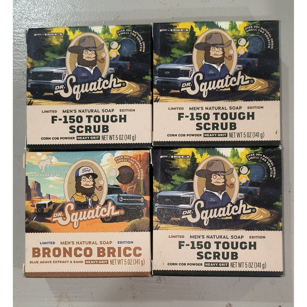 Dr. Squatch Men's Natural Soap F 150 Tough Scrub-Bronco Bricc 4 Pack Lot Trucks